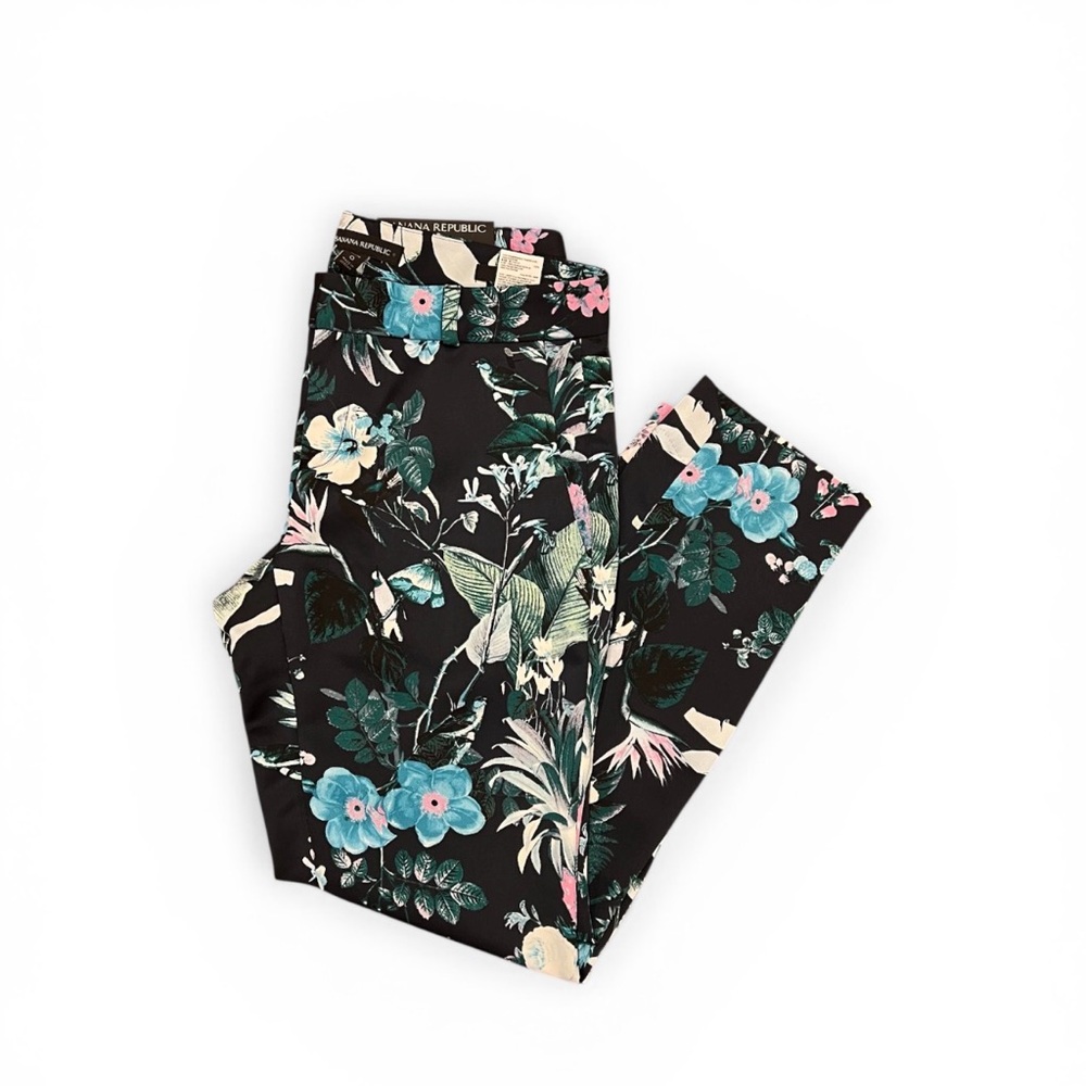 NWT $98 Banana Republic Avery Floral Print Mid-Rise Straight Fit Pant 0P Ankle